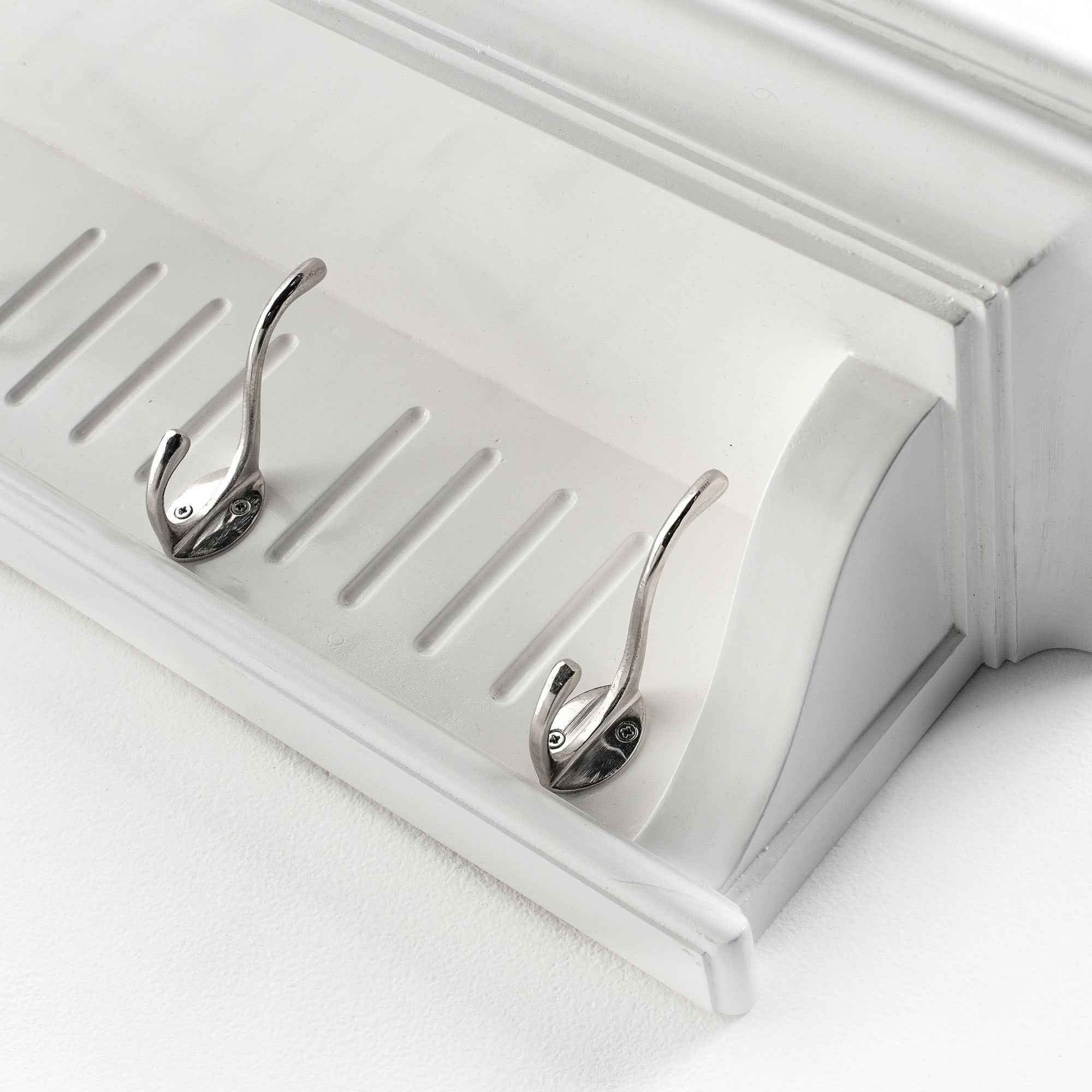 39" White Solid Wood Six Hook Wall Mount Coat Rack