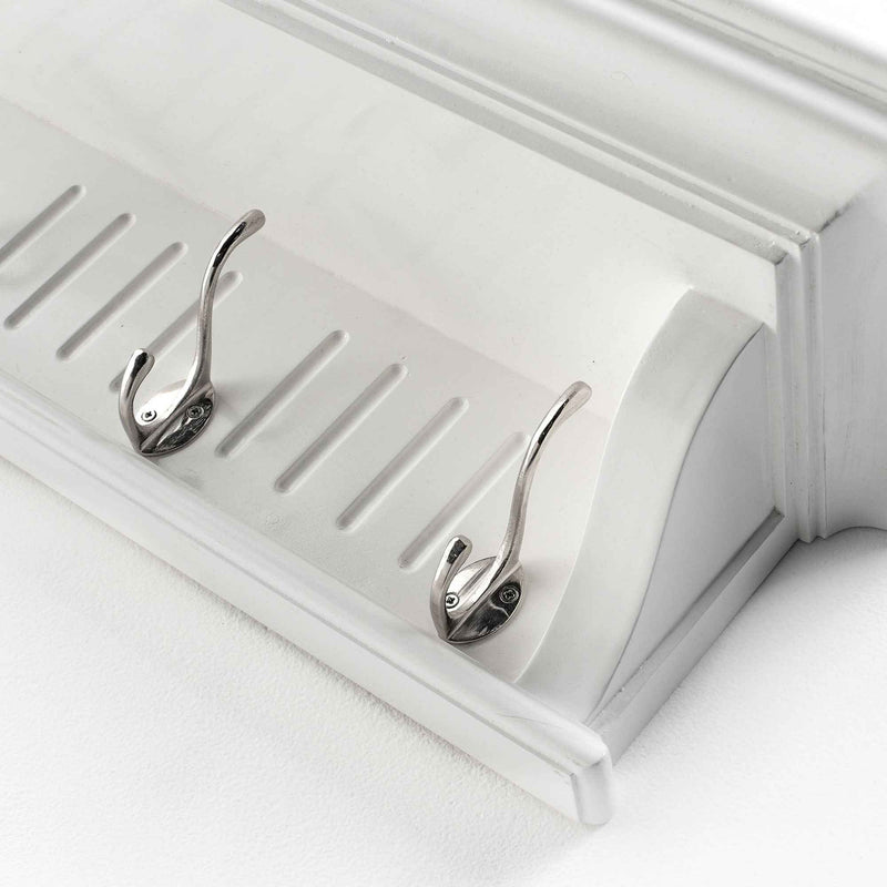 39" White Solid Wood Six Hook Wall Mount Coat Rack