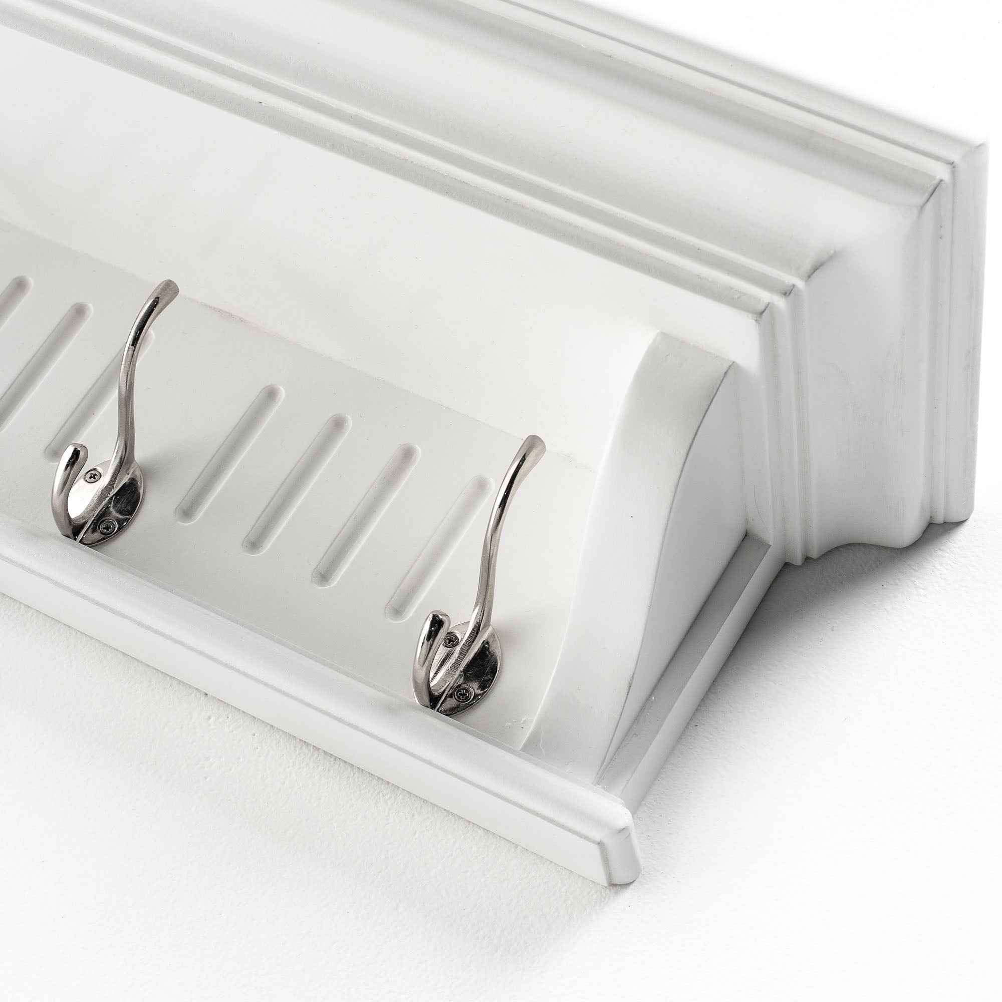 28" White Solid Wood Four Hook Wall Mount Coat Rack