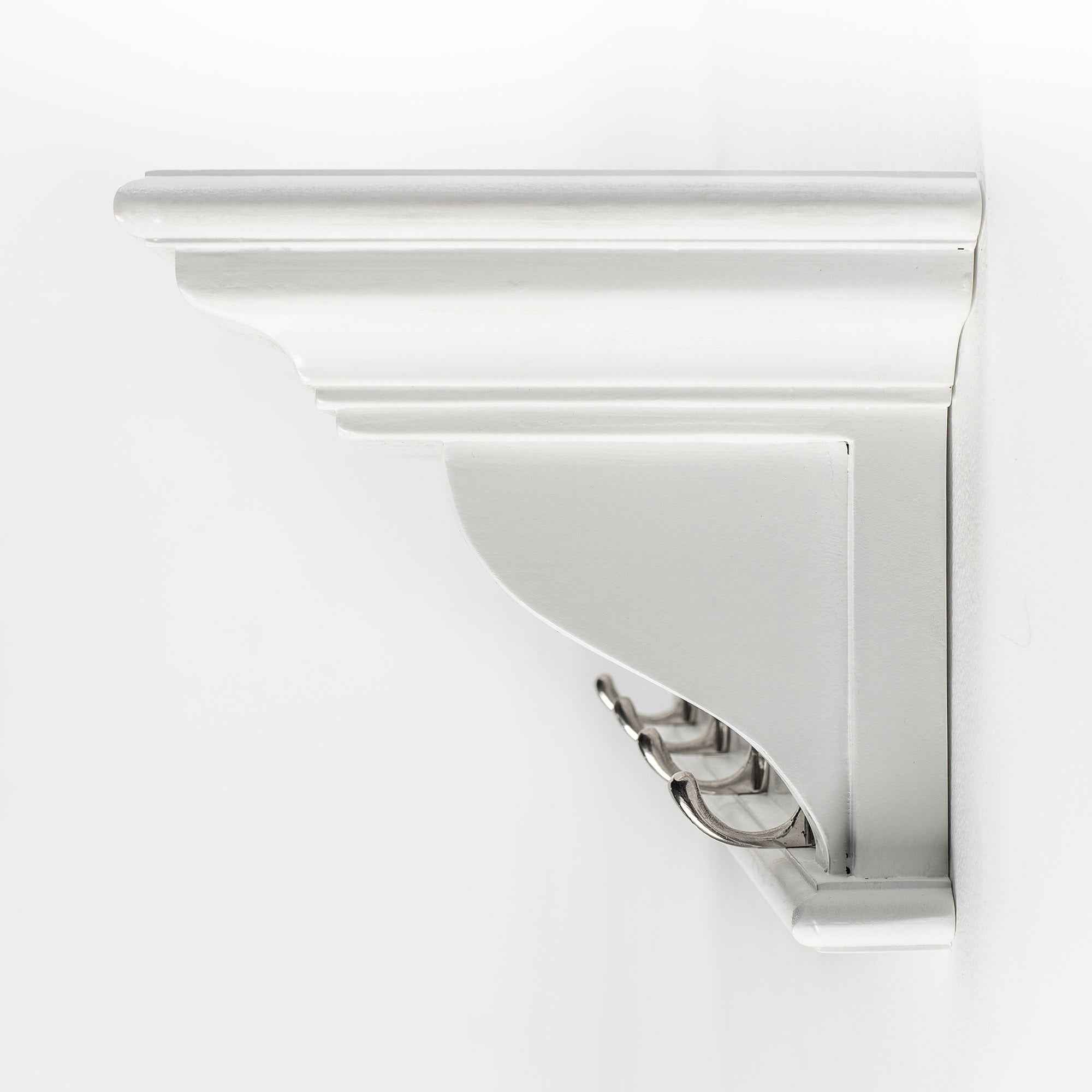 28" White Solid Wood Four Hook Wall Mount Coat Rack