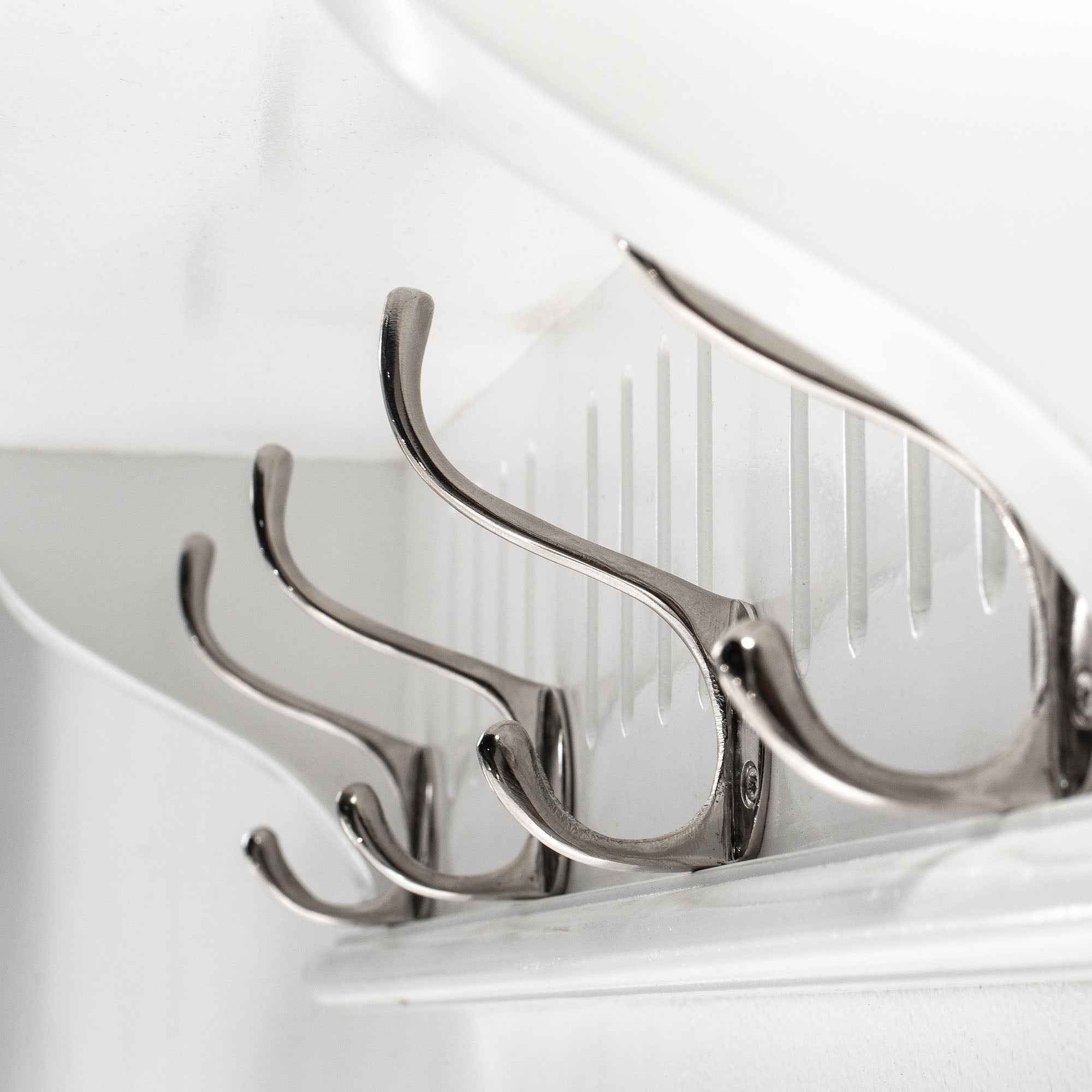 28" White Solid Wood Four Hook Wall Mount Coat Rack