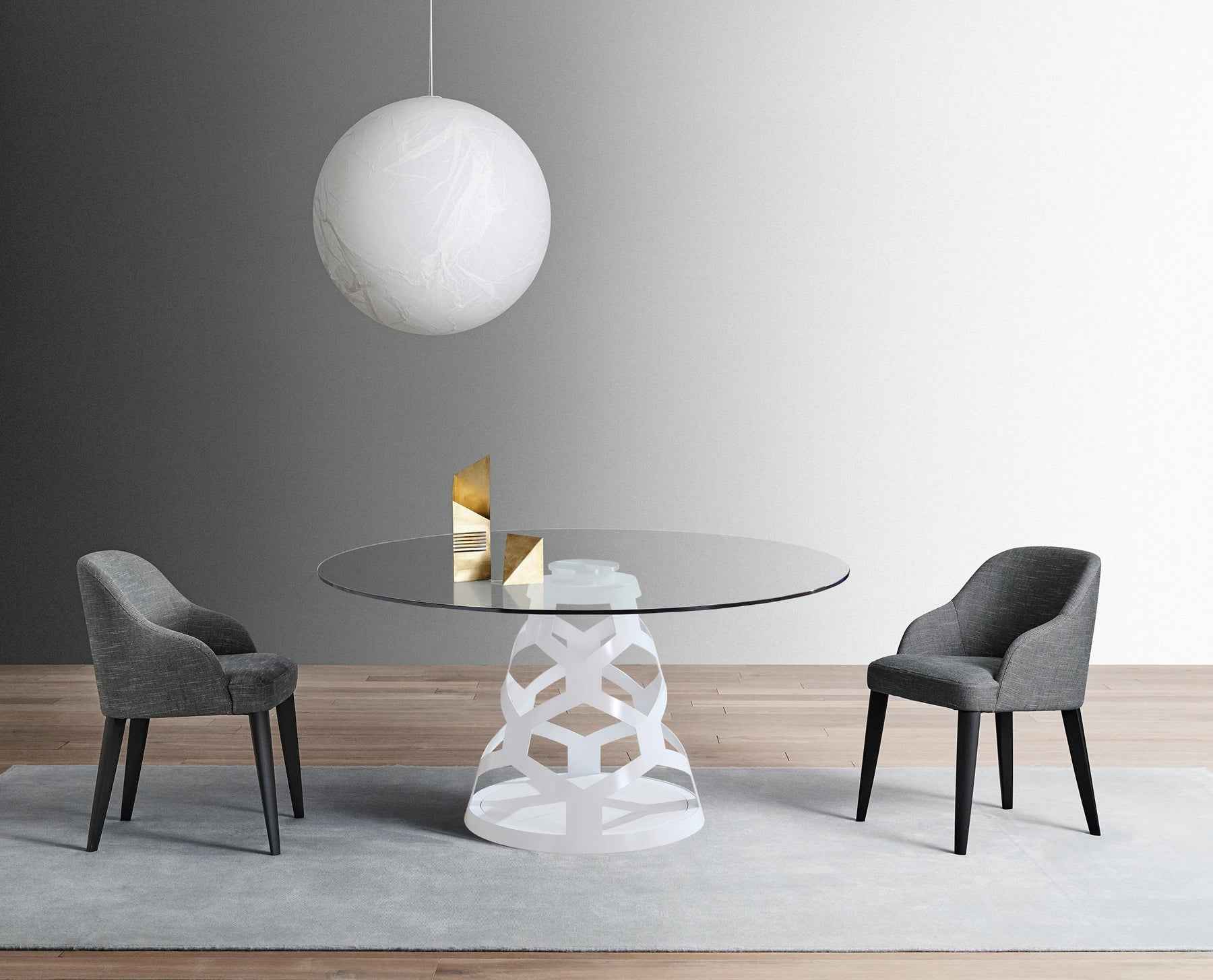 48" Clear And White Rounded Glass And Metal Pedestal Base Dining Table