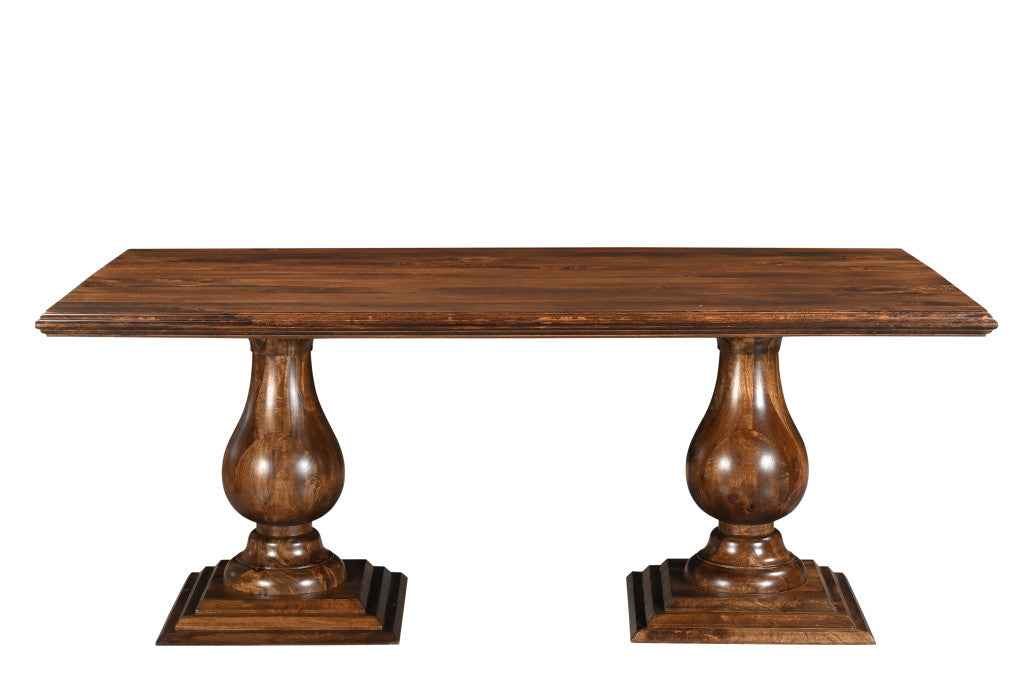 75" Dark Brown Wood Double Pedestal Base Dining Table