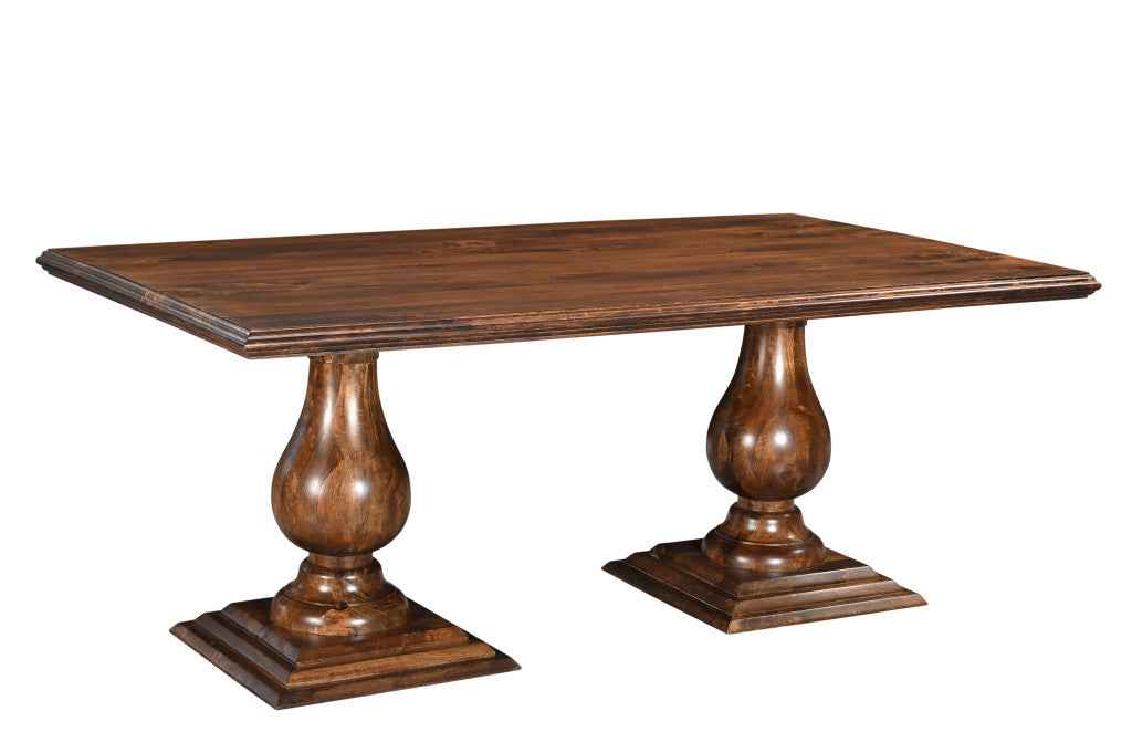 75" Dark Brown Wood Double Pedestal Base Dining Table