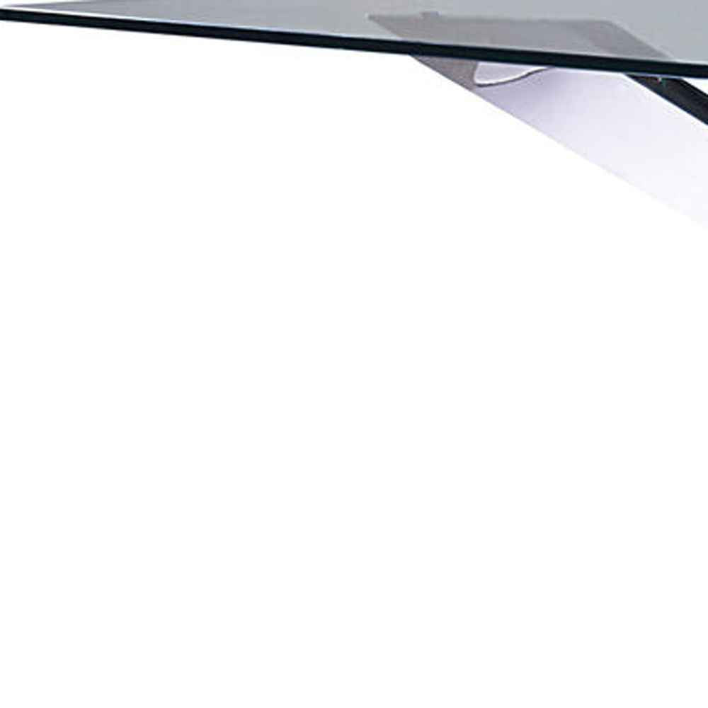 87" Clear and Silver Glass and Metal Cross Leg Base Dining Table