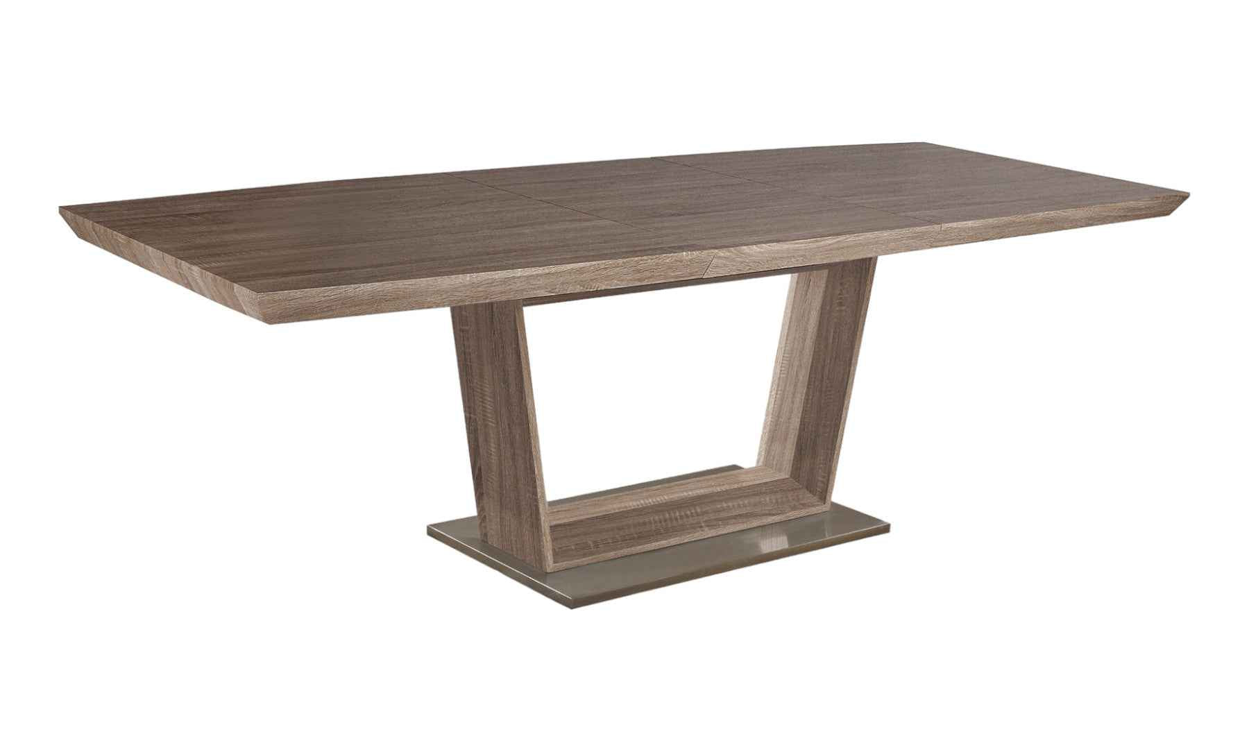 71" Gray Wood and Metal Self-Storing Leaf Pedestal Base Extendable Dining Table