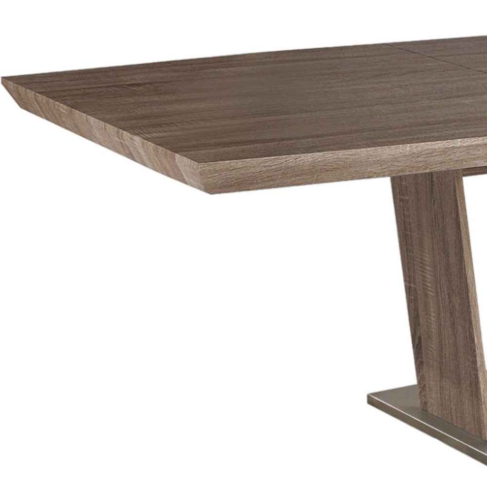 71" Gray Wood and Metal Self-Storing Leaf Pedestal Base Extendable Dining Table