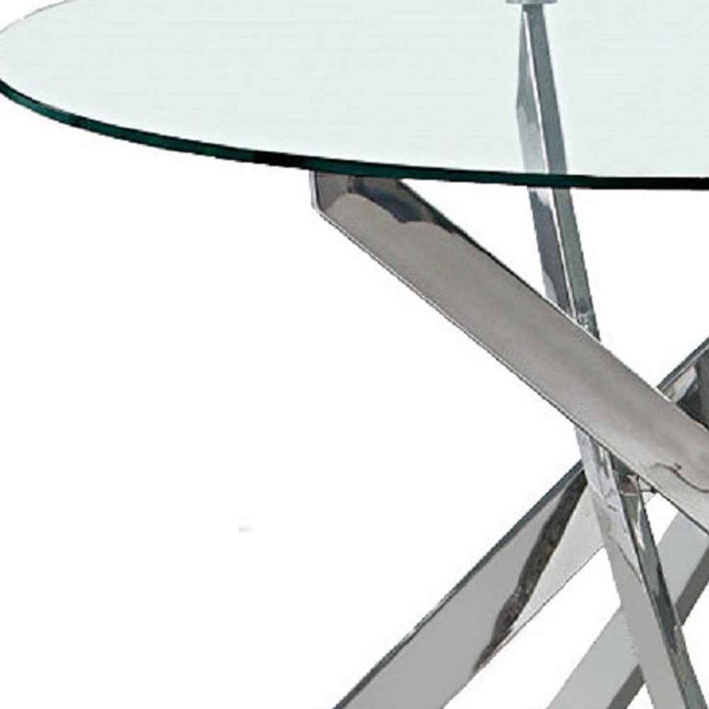 48" Clear and Silver Glass and Metal Cross Leg Base Round Top Dining Table