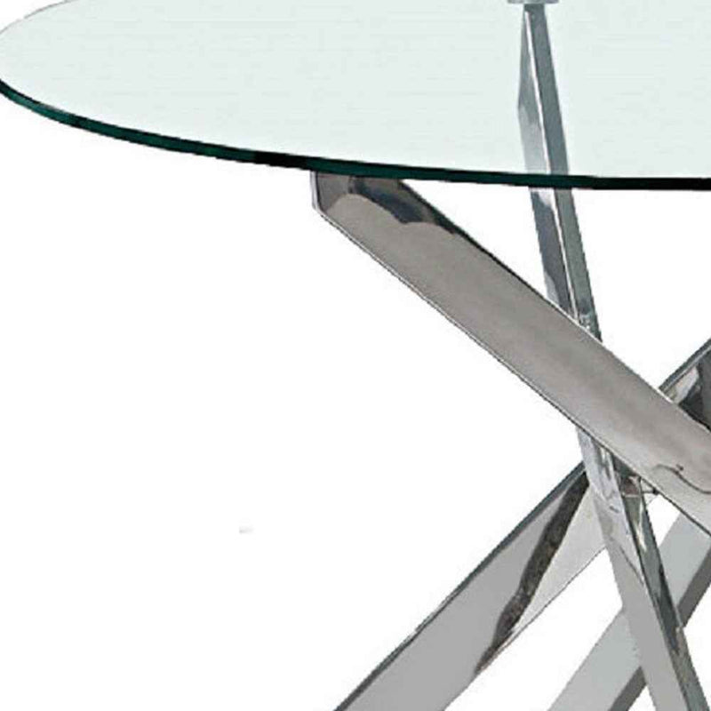 48" Clear and Silver Glass and Metal Cross Leg Base Round Top Dining Table