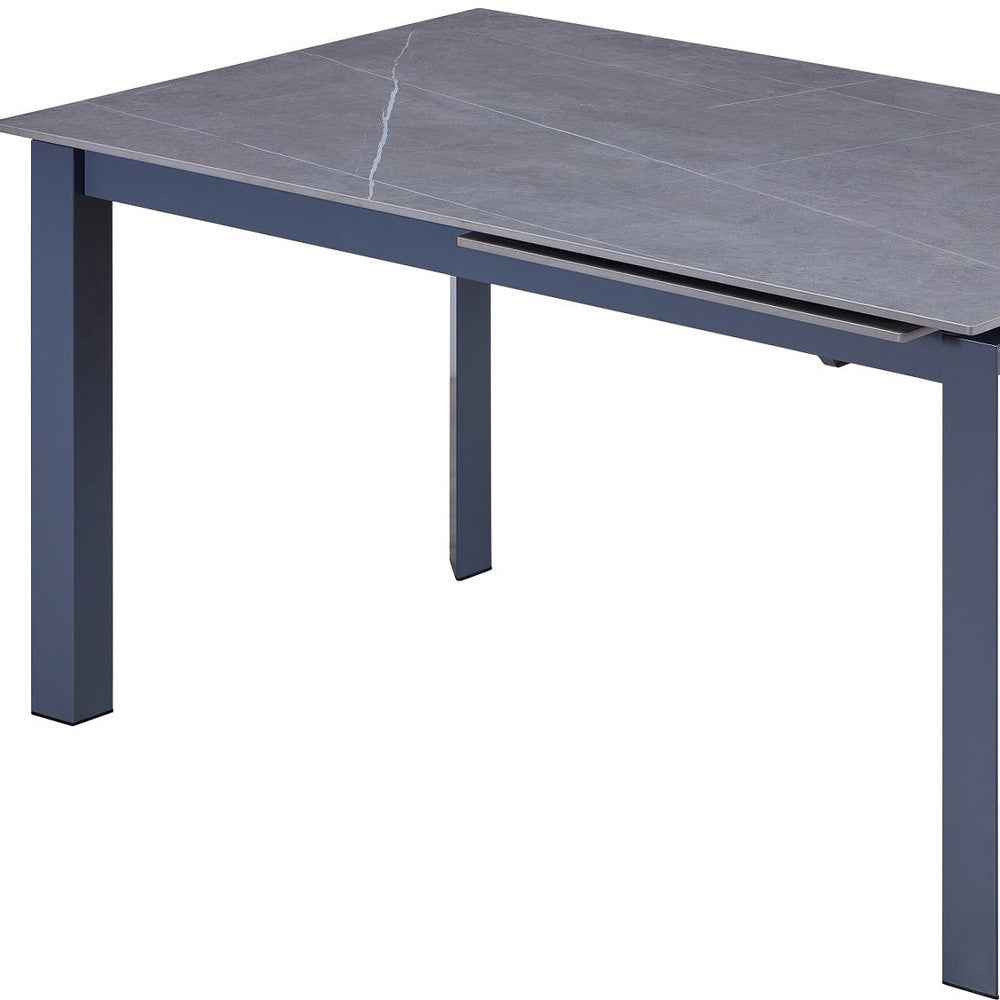 55" Gray Ceramic and Metal Self-Storing Leaf Extendable Dining Table