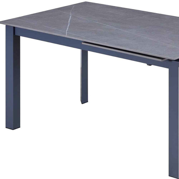 55" Gray Ceramic and Metal Self-Storing Leaf Extendable Dining Table