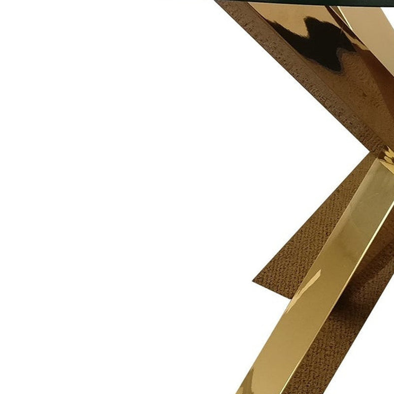 54" Clear and Gold Glass and Metal Cross Leg Base Round Top Dining Table