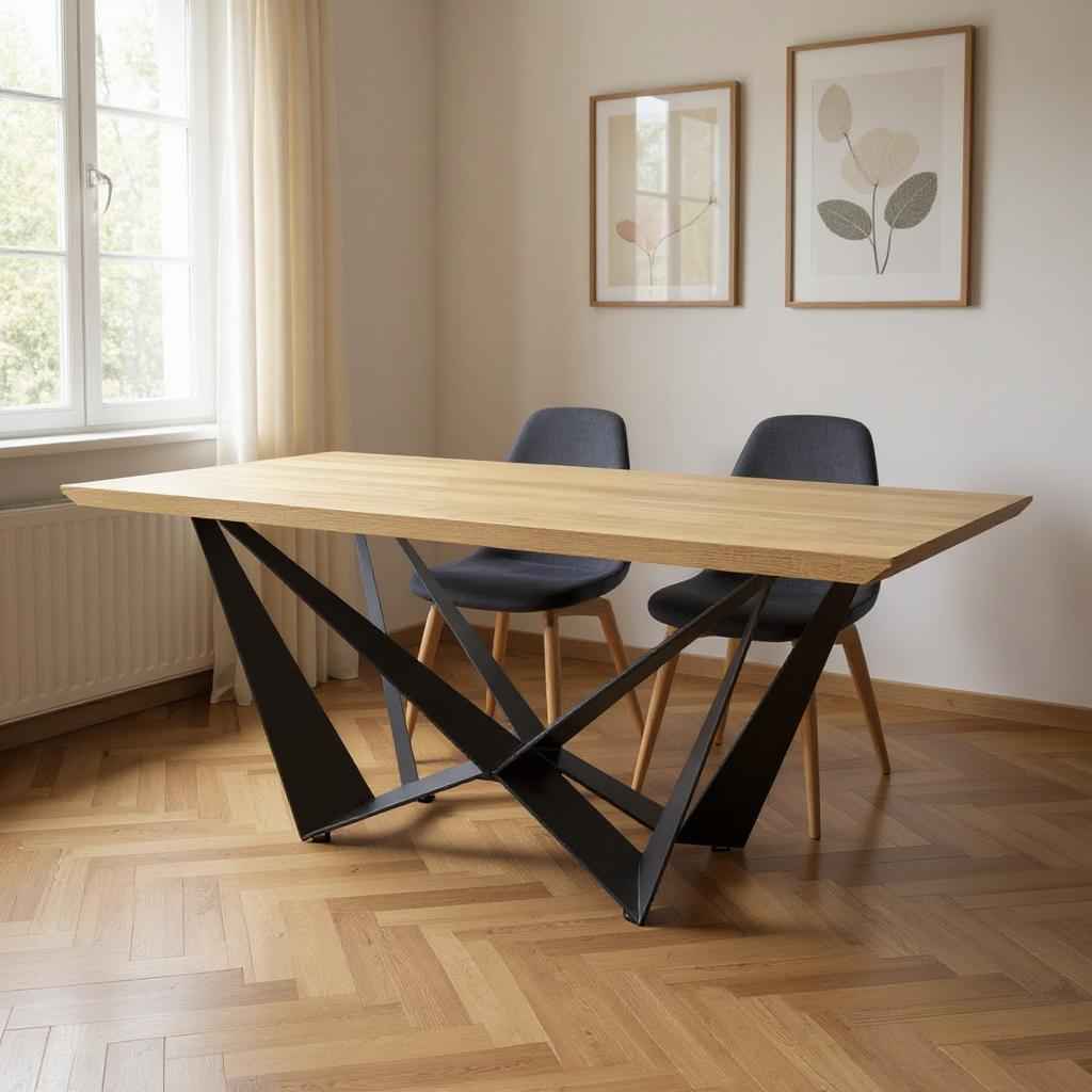 79" Natural and Black Wood and Metal Trestle Base Dining Table
