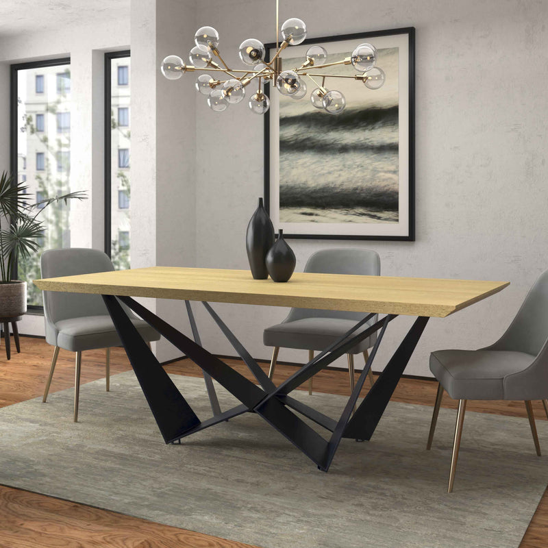 79" Natural and Black Wood and Metal Trestle Base Dining Table