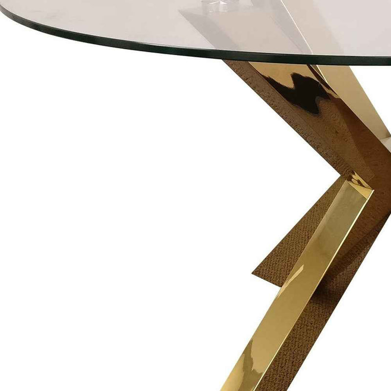 54" Clear and Gold Glass and Metal Cross Leg Base Round Top Dining Table