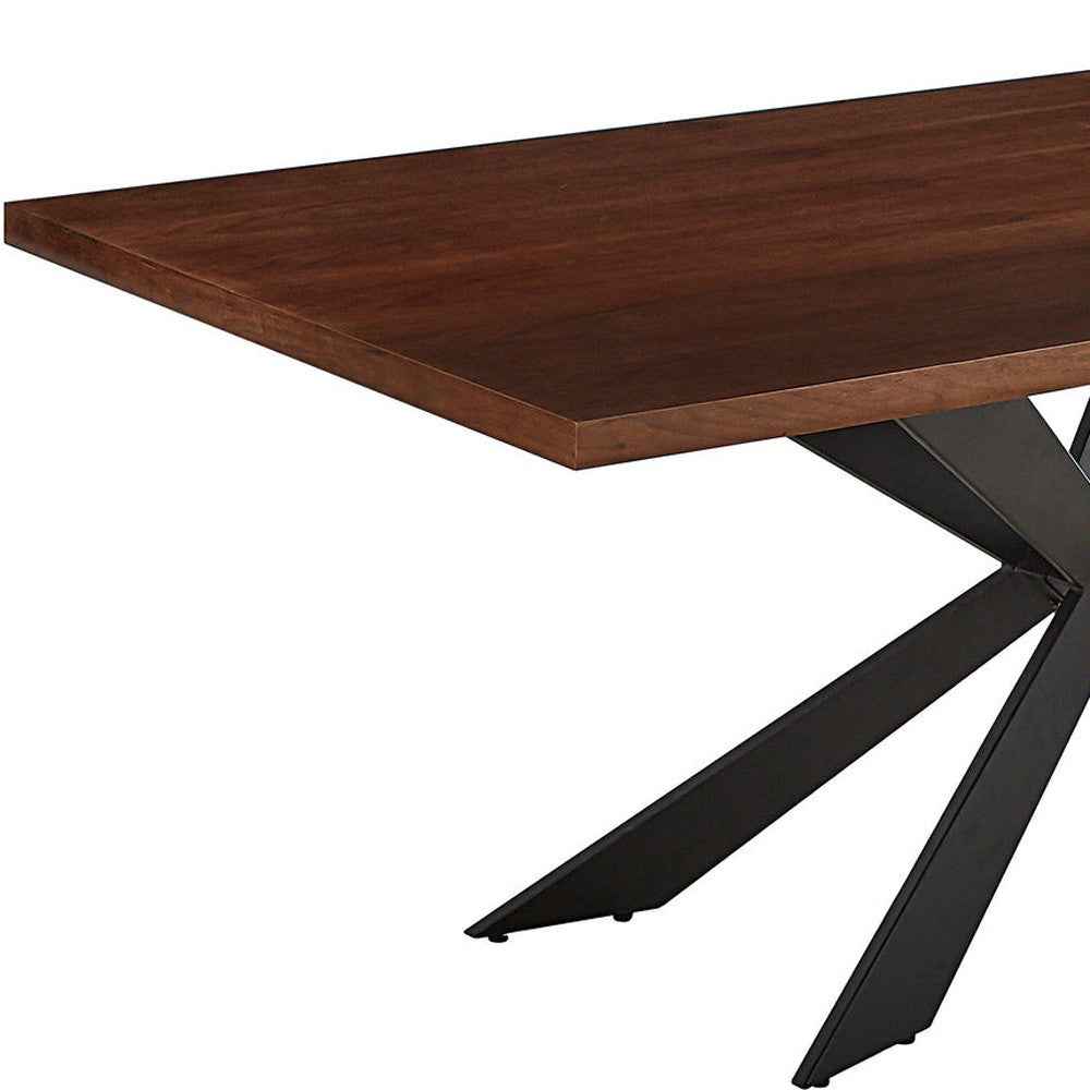 81" Brown and Black Wood and Metal Cross Leg Base Dining Table
