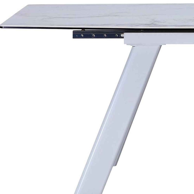71" Gray and White Ceramic and Metal Self-Storing Leaf Extendable Dining Table