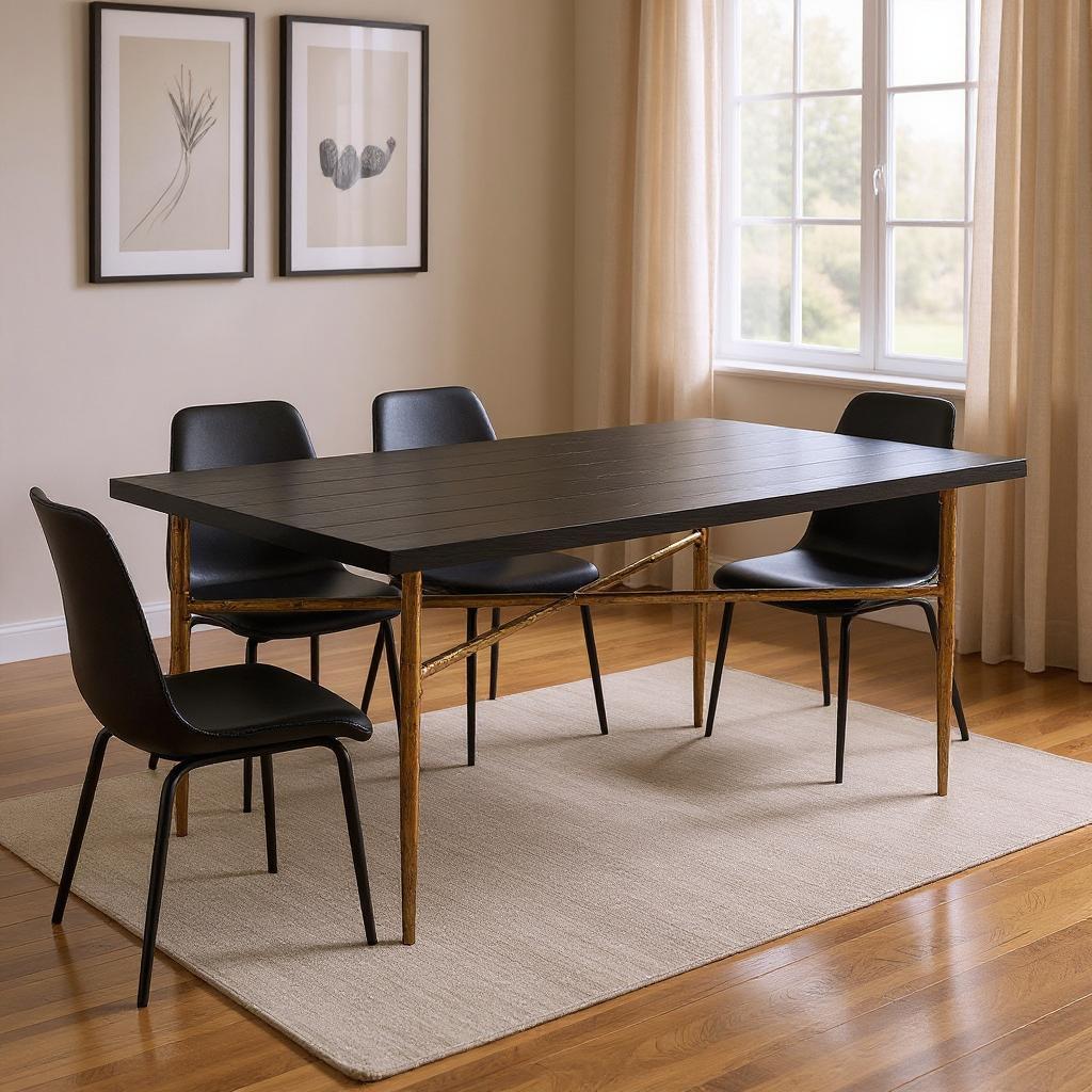72" Black and Bronze Wood and Steel Dining Table - Kitchen & Dining