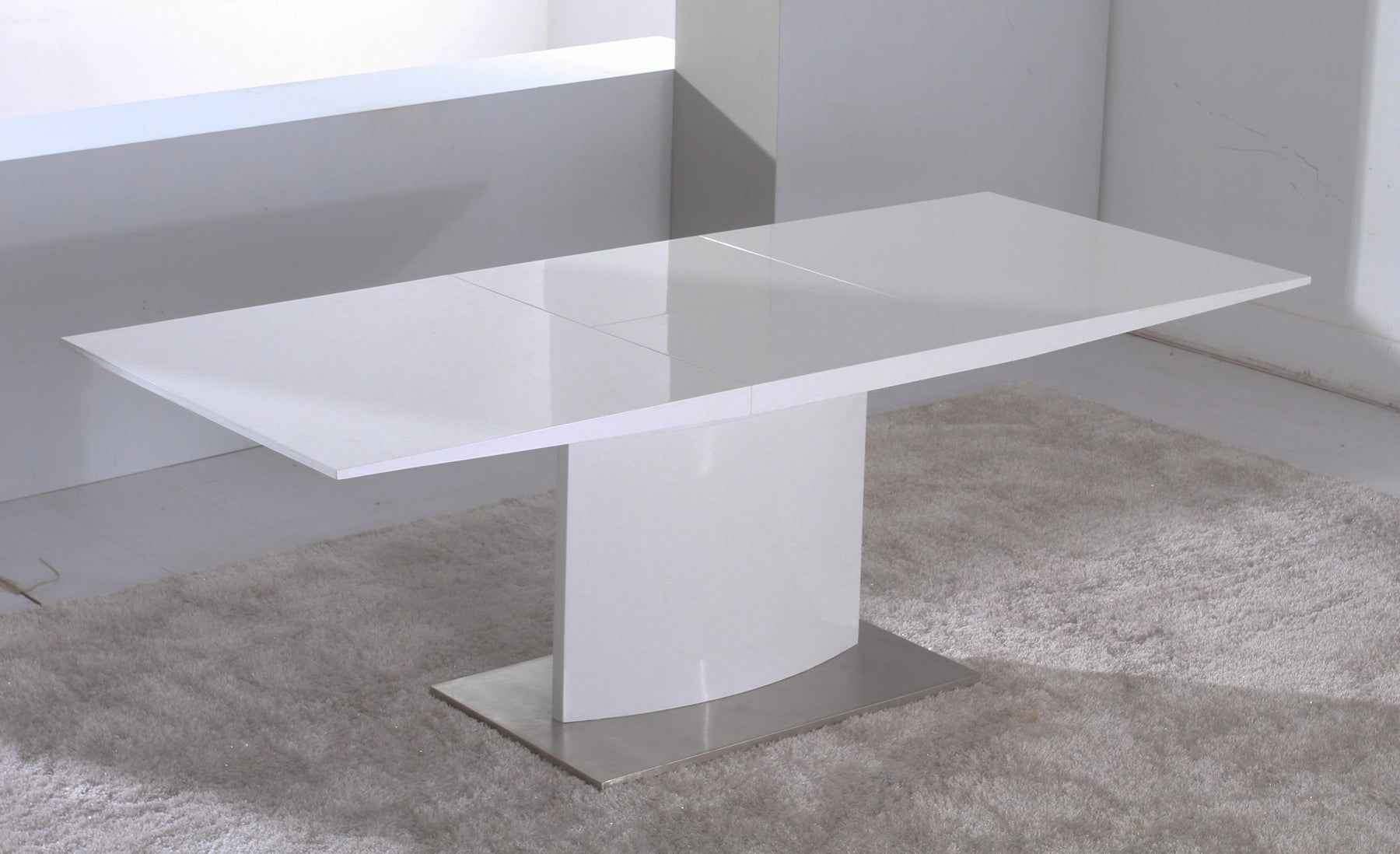 63" White Metal Self-Storing Leaf Pedestal Base Dining Table