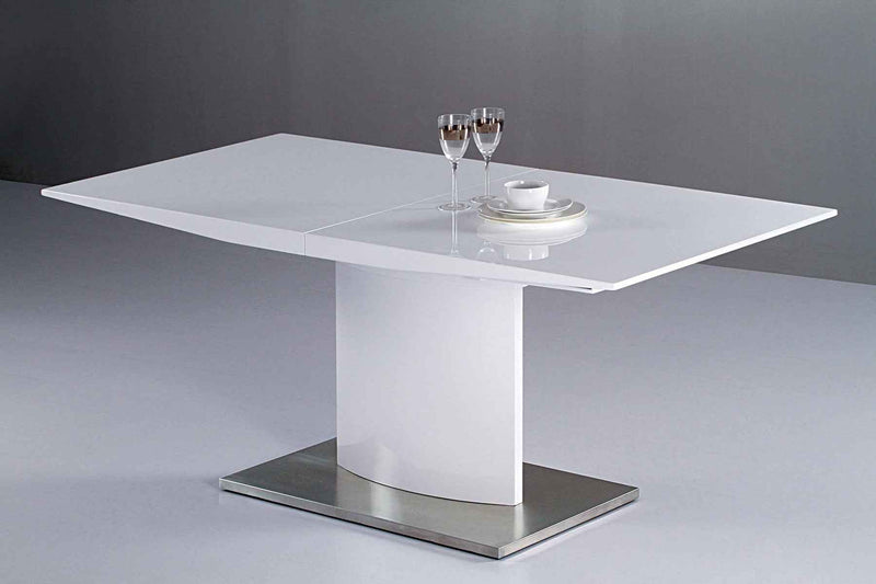 63" White Metal Self-Storing Leaf Pedestal Base Dining Table
