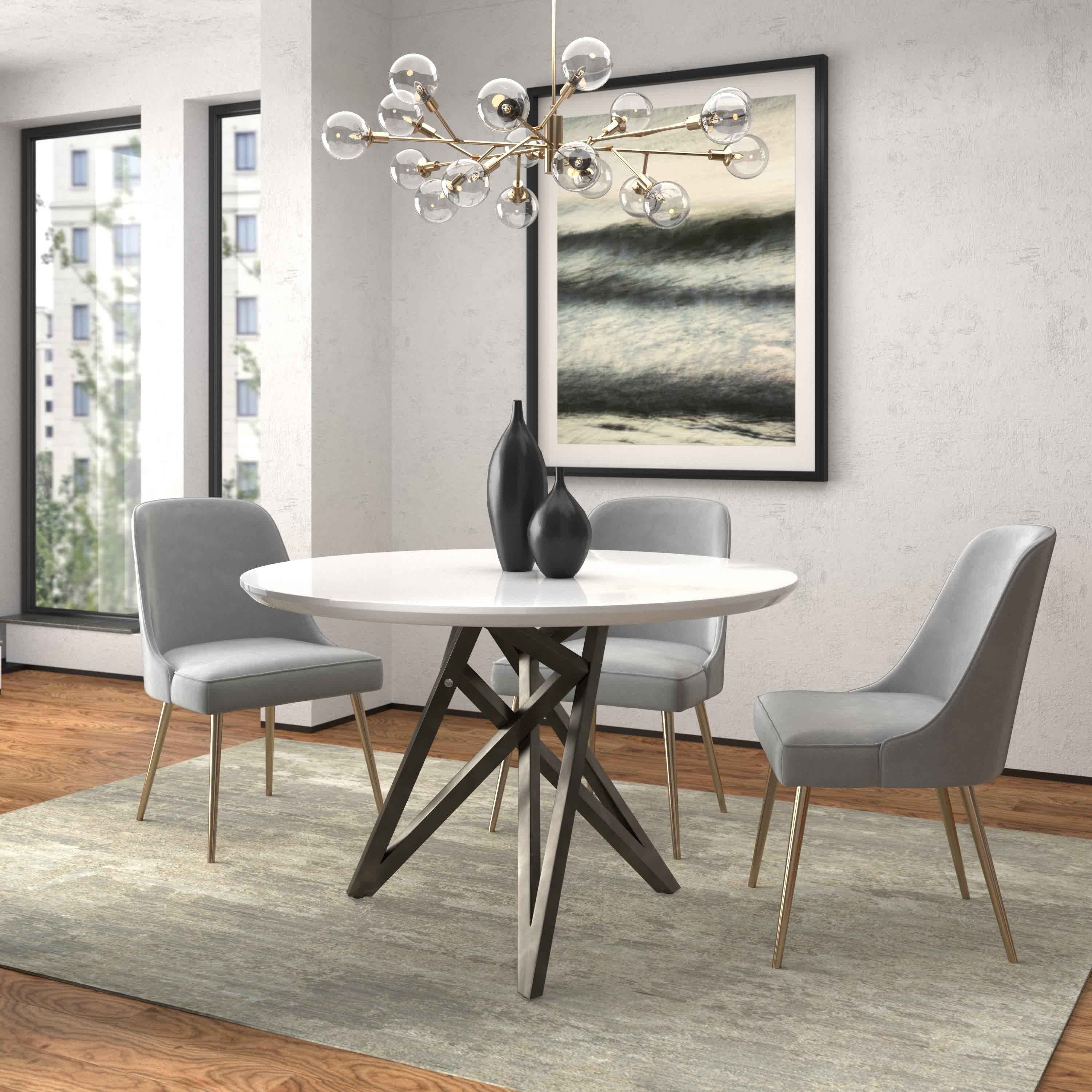 47" White and Gray Wood and Stainless Steel Cross Leg Base Round Top Dining Table