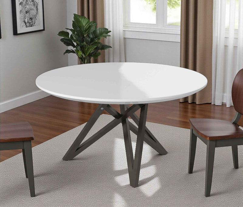 47" White and Gray Wood and Stainless Steel Cross Leg Base Round Top Dining Table