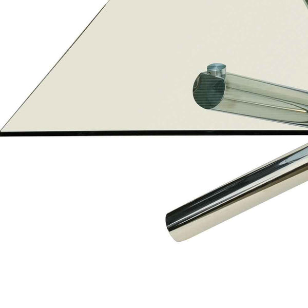 60" Clear and Silver Glass and Metal Cross Leg Base Square Dining Table