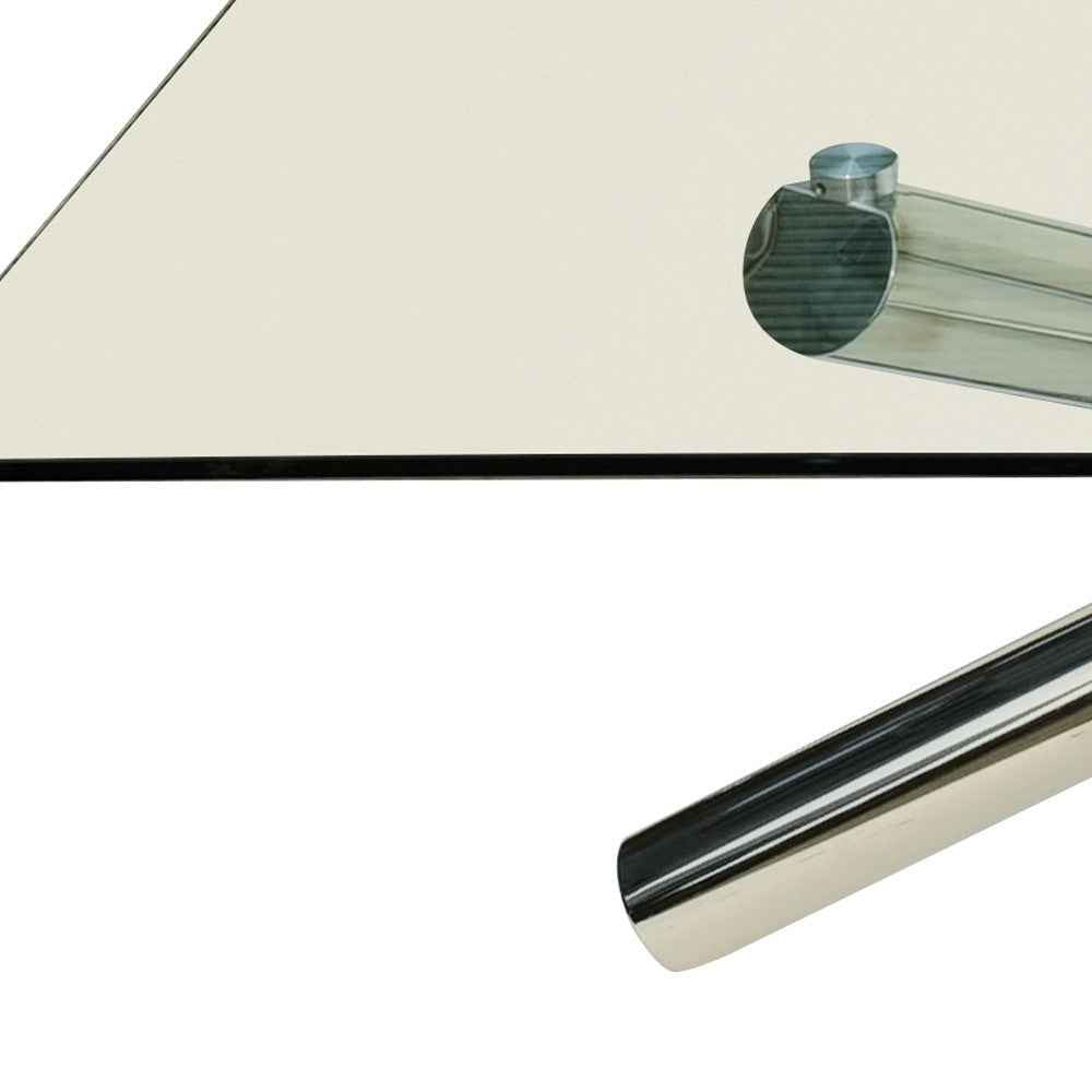 60" Clear and Silver Glass and Metal Cross Leg Base Square Dining Table