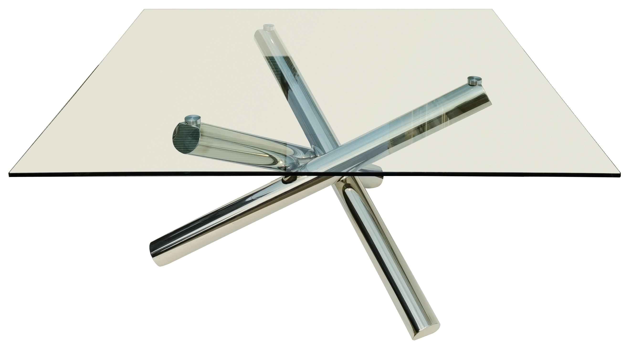 60" Clear and Silver Glass and Metal Cross Leg Base Square Dining Table