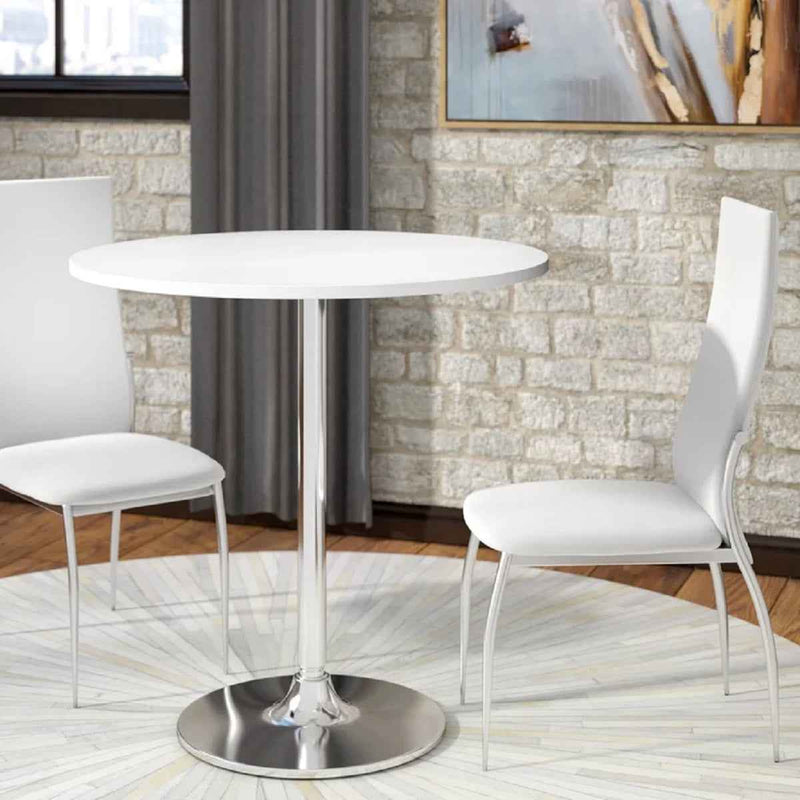 36" Black and Silver Wood and Metal Pedestal Base Round Top Dining Table