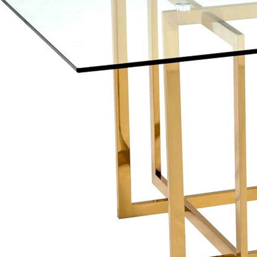 59" Clear and Silver Glass and Metal Pedestal Base Square Dining Table