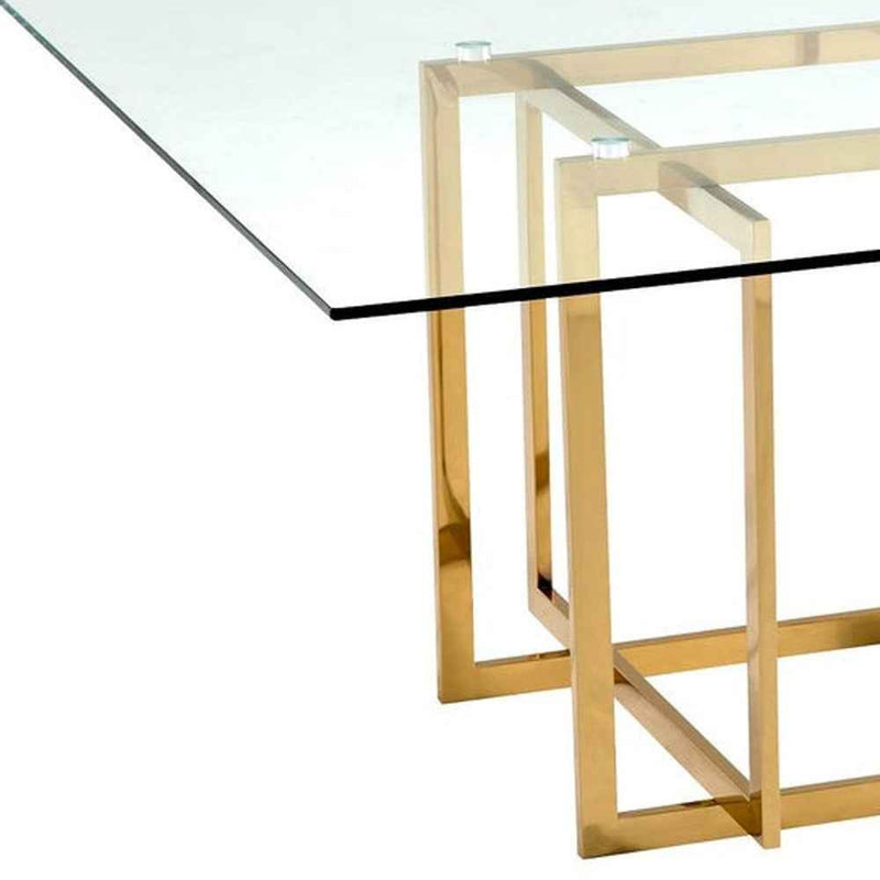 59" Clear and Silver Glass and Metal Pedestal Base Square Dining Table