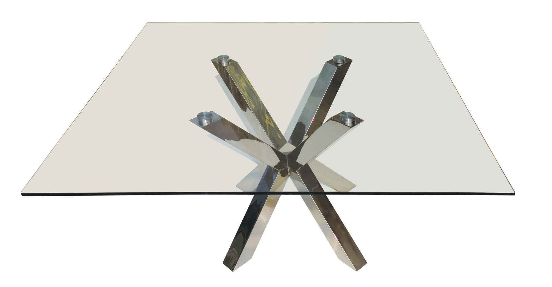 60" Clear and Silver Glass and Metal Cross Leg Base Square Dining Table