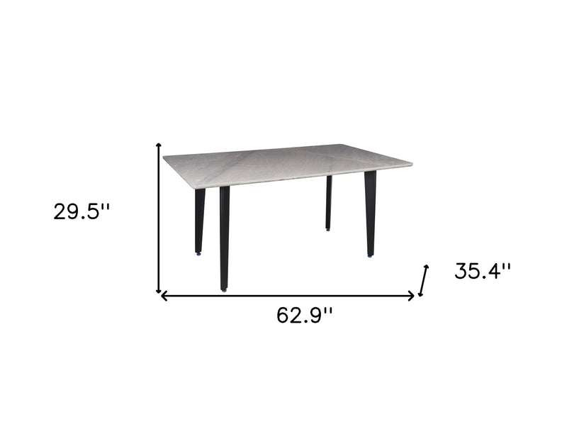63" Gray Stone and Metal Dining Table - Kitchen & Dining