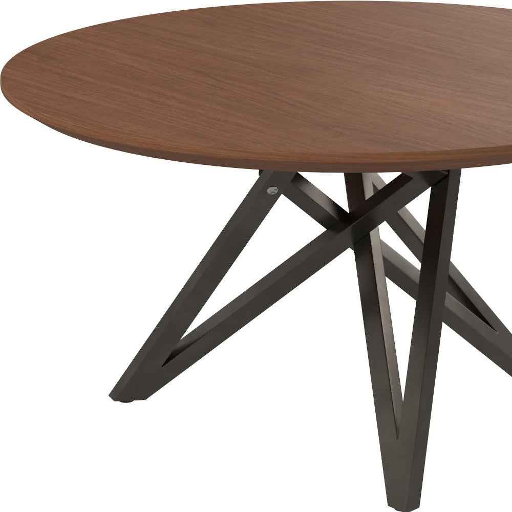 47" Brown and Gray Wood and Stainless Steel Cross Leg Base Round Top Dining Table