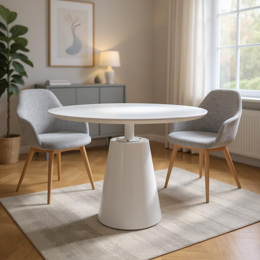 36" White Wood and Metal Pedestal Base Round Top Dining Table - Kitchen & Dining