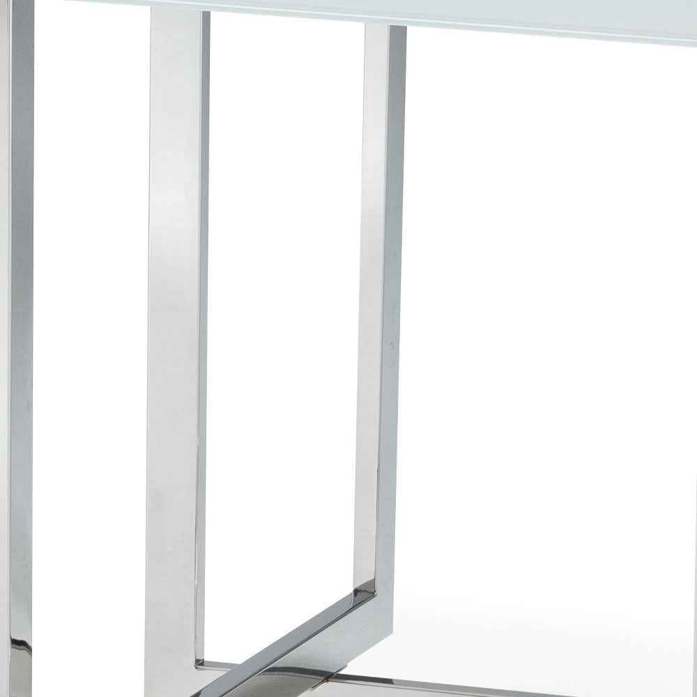 59" White and Silver Wood and Metal Pedestal Base Square Dining Table