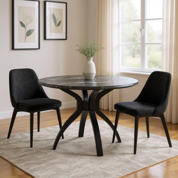 50" Black Faux Marble and Steel Pedestal Base Round Top Dining Table - Kitchen & Dining
