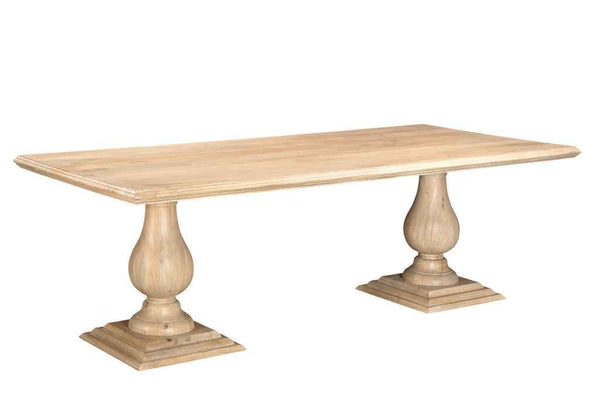 96" Natural Wood Double Pedestal Base Dining Table
