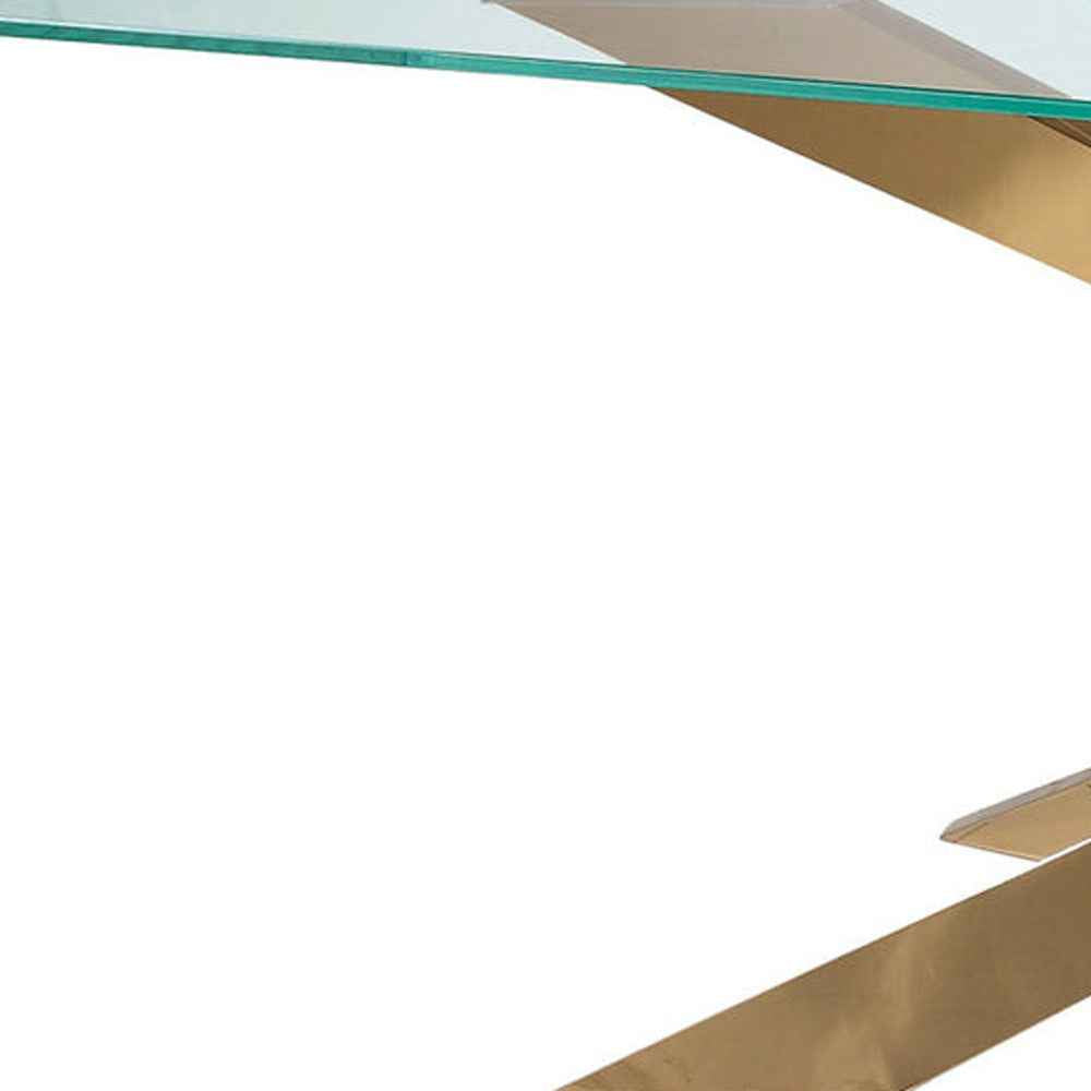 87" Clear and Gold Glass and Metal Cross Leg Base Dining Table