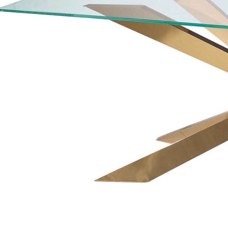 87" Clear and Gold Glass and Metal Cross Leg Base Dining Table