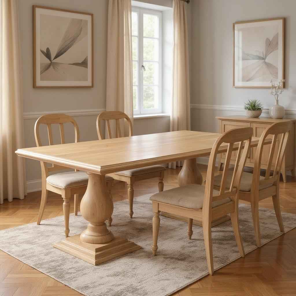 96" Natural Wood Double Pedestal Base Dining Table