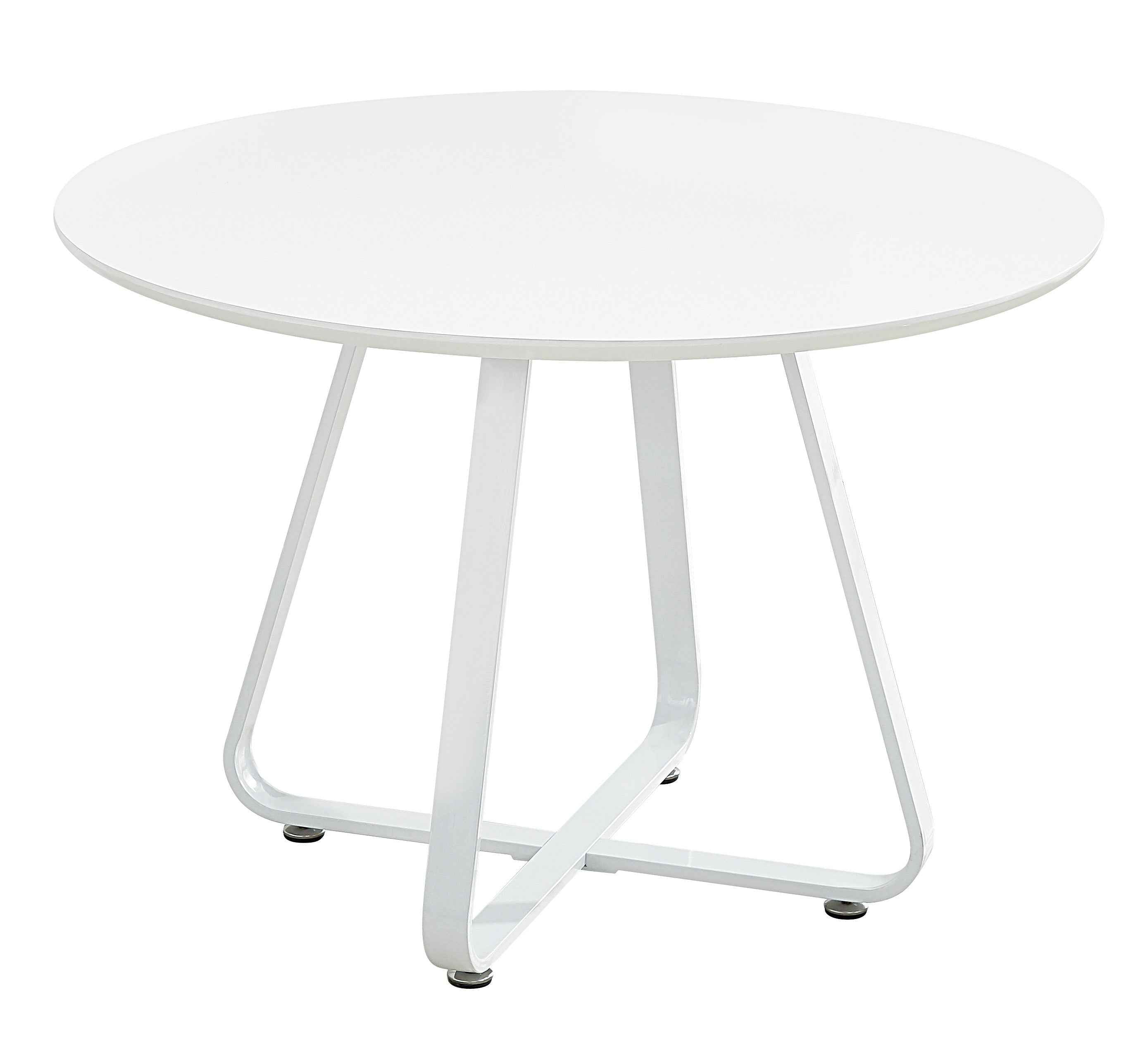 43" White Wood and Metal Sled Base Round Top Dining Table