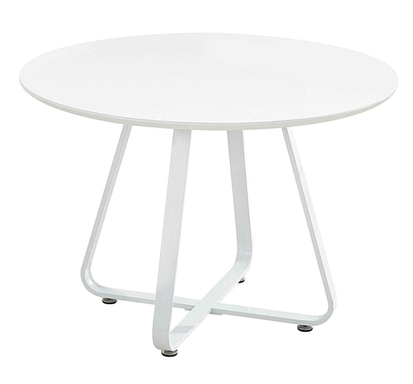 43" White Wood and Metal Sled Base Round Top Dining Table