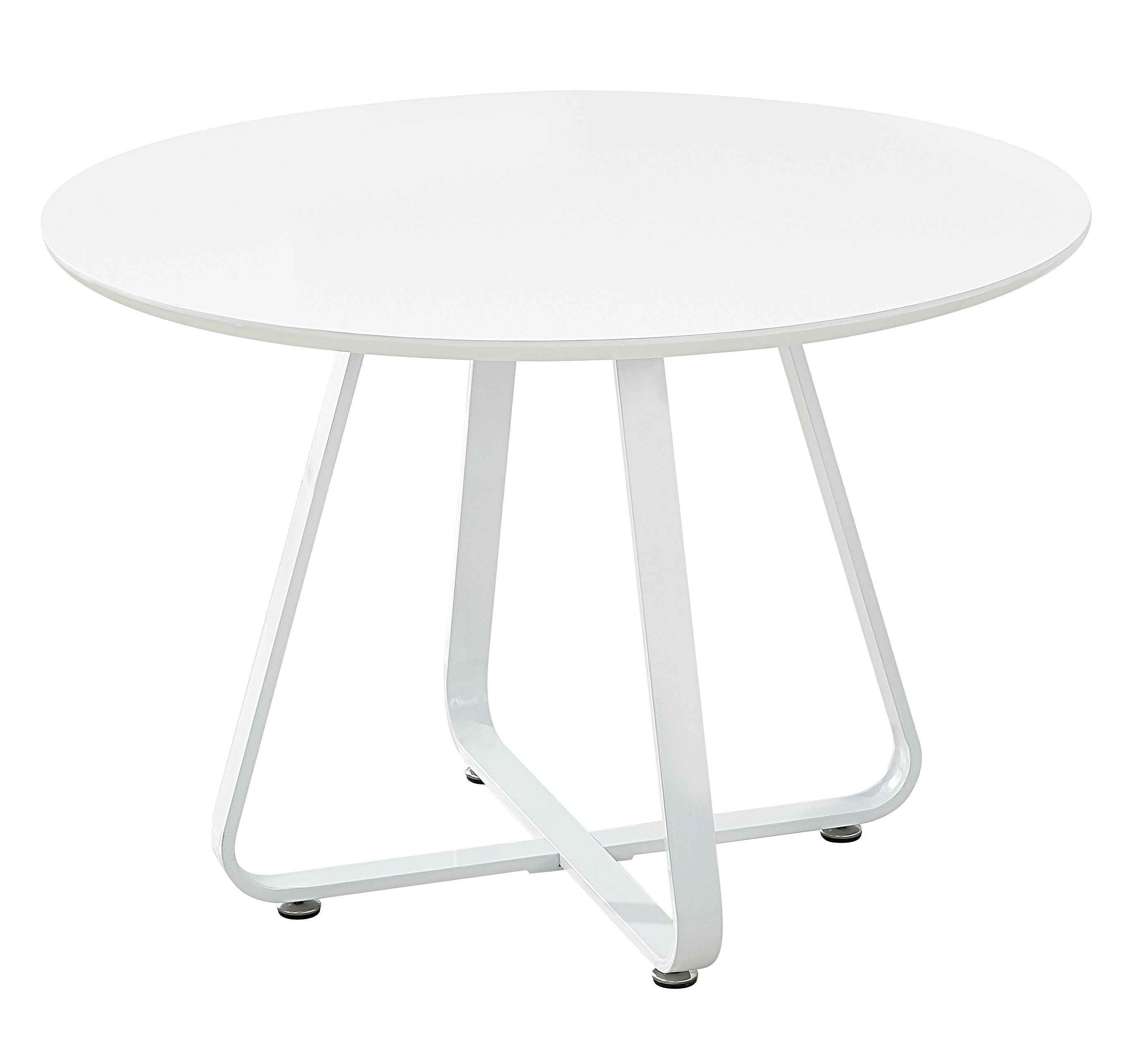 43" White Wood and Metal Sled Base Round Top Dining Table