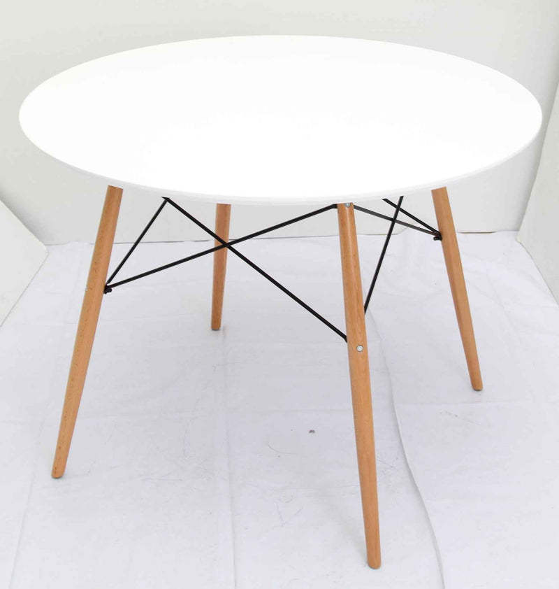 36" White and Natural Wood Round Top Dining Table