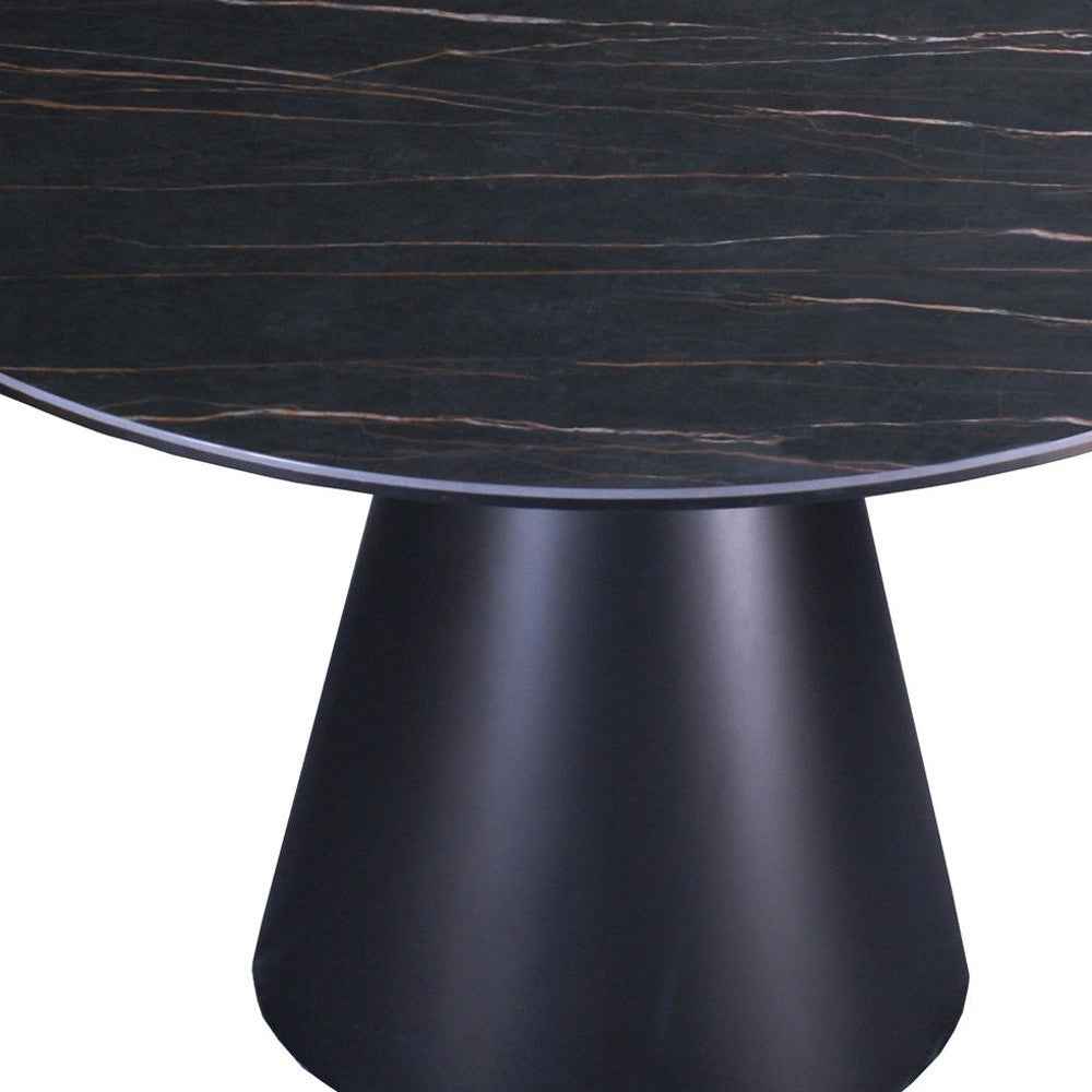 47" Black Ceramic and Metal Pedestal Base Round Top Dining Table