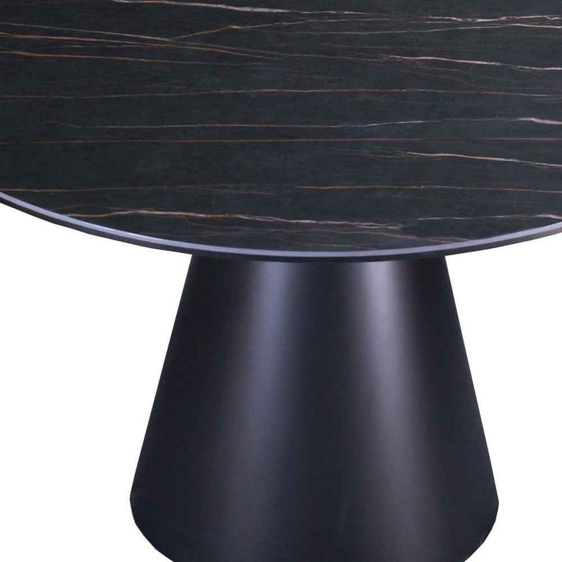 47" Black Ceramic and Metal Pedestal Base Round Top Dining Table