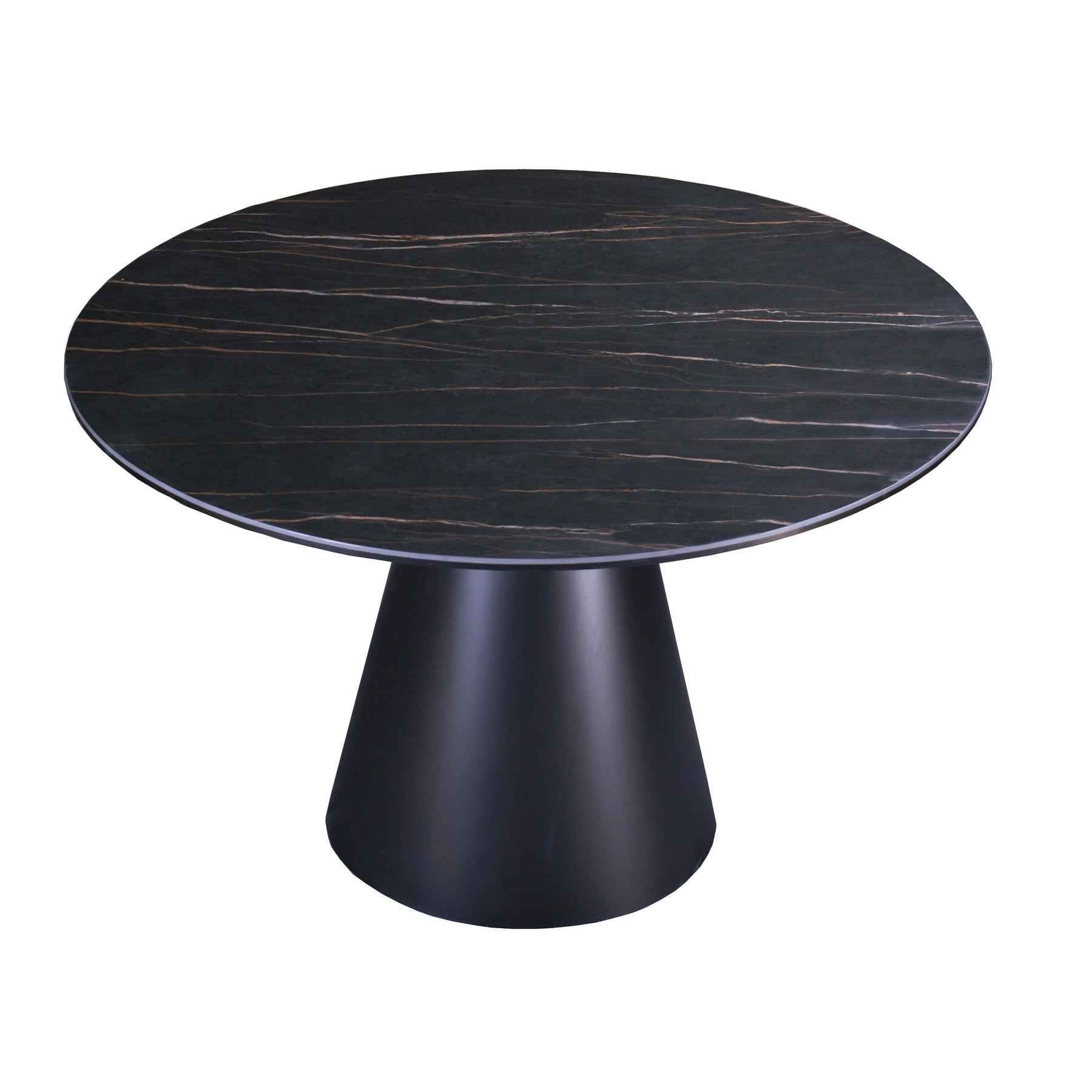47" Black Ceramic and Metal Pedestal Base Round Top Dining Table