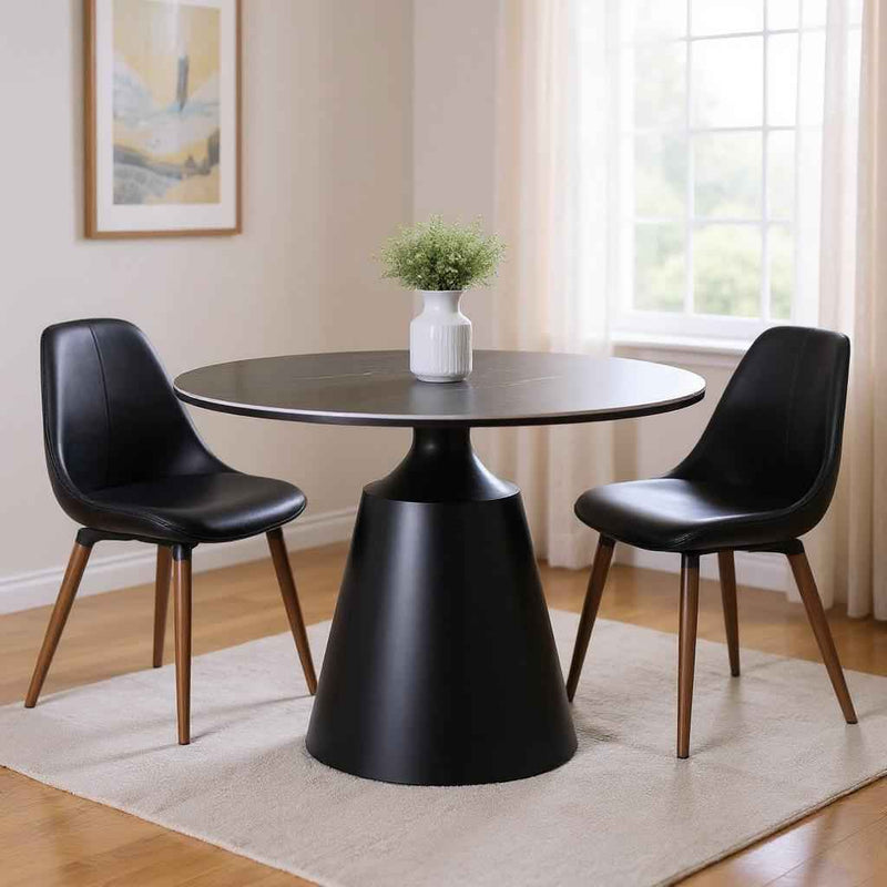 47" Black Ceramic and Metal Pedestal Base Round Top Dining Table